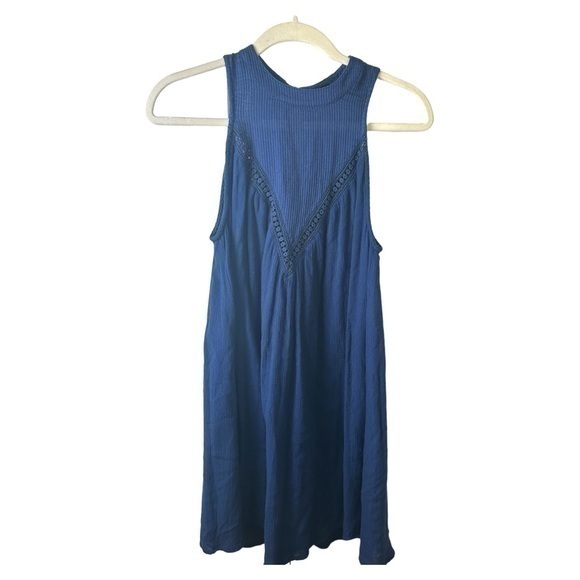Volcom Dresses & Skirts - Volcom Dress Womens S Mini Halterneck Eyelet Detail Sleeveless Lined Cotton Navy